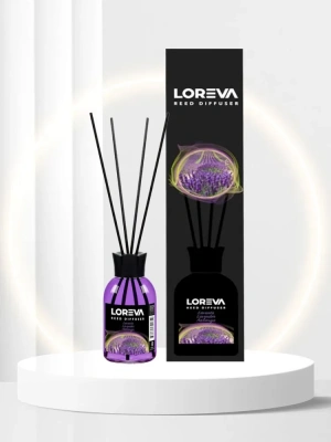 KALAM.KZ - Освежитель-Аромадиффузор 110мл, Loreva с эфирными маслами с палочками, "Лаванда"