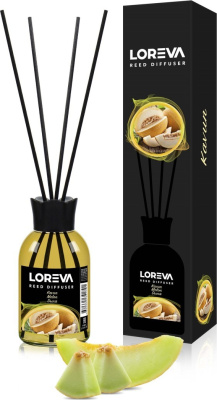 KALAM.KZ - Освежитель-Аромадиффузор 55мл, Loreva с эфирными маслами с палочками, "Дыня"