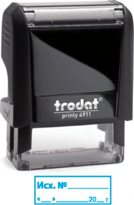 Штамп 38x14мм, "Исход. № с полем для даты" 4911, высота шрифта 4-5 мм, корпус ассорти Trodat