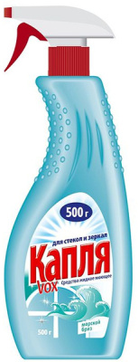Средство для мытья стекол и поверхностей 500мл.(триггер) Морской бриз "Капля" VOX