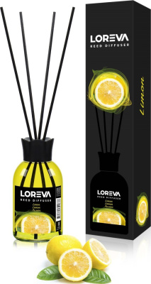 Освежитель-Аромадиффузор 110мл, Loreva с эфирными маслами с палочками, "Лимон"