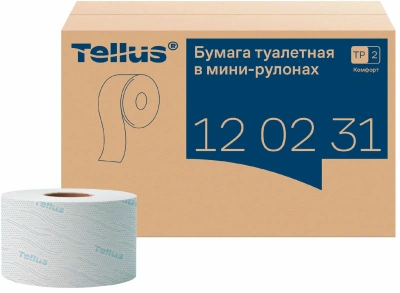 Бумага туалетная 2х-слойная, 170м "Tellus Advanced mini" с втулкой, без обертки 12 шт в уп