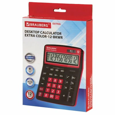 KALAM.KZ - Калькулятор 12 разрядов, 15.5x20.6см, черно-малиновый  BRAUBERG EXTRA COLOR-12-BKWR
