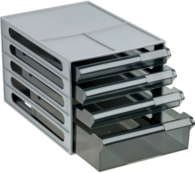 Бокс с выдвижными тонированными лотками, 4лотка, серый корпус Стамм 
