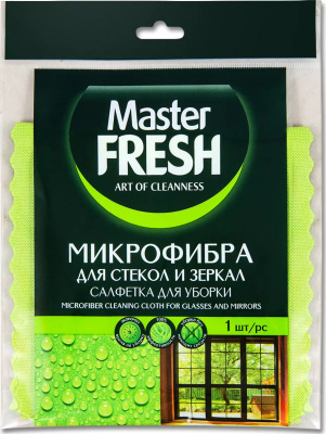 Салфетка 30*30см, микрофибра 1 шт. для стекол и зеркал, зеленая, Master Fresh