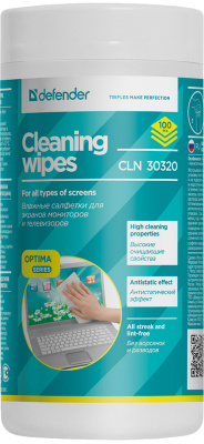 Салфетки для всех типов экранов и мониторов, 100шт, в тубе Defender