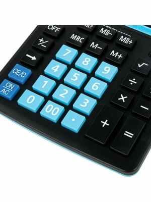 KALAM.KZ - Калькулятор 12 разрядов, 15.5x20.6см, черно-голубой  BRAUBERG EXTRA COLOR-12-BKBU