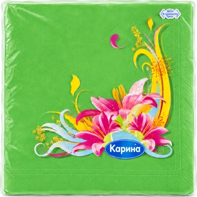 Салфетки бумажные 30шт, 2х слойные, 33х33см цветные зеленые, Евро Карина