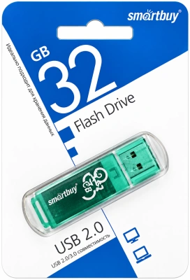 Флеш-накопитель USB 32GB 2.0 Glossy series Green Smartbuy