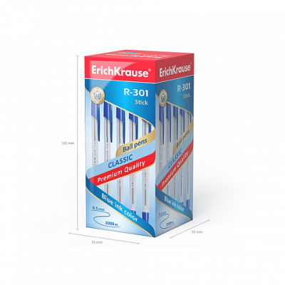 KALAM.KZ - Ручка шариковая, 1 мм, синяя, Classic Stick, "R-301" Erich Krause