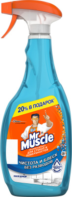 Средство для мытья стекол и поверхностей, 530мл, с триггером Мистер Мускул голубой