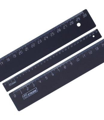 Линейка 30см, черная, пластик Стамм