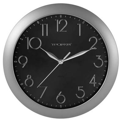 Часы d-290мм, круглые, черные, серебристый корпус, минеральное стекло Часпром
