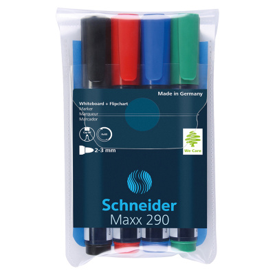 Маркер для доски и флипчарта, 2-3мм, круглый наконечник, набор 4 цвета Schneider