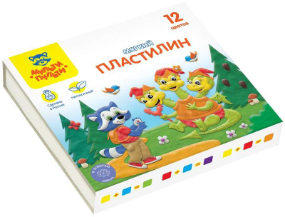KALAM.KZ - Пластилин 12 цветов, 120гр, картон, Мульти-Пульти "Енот в сказке",