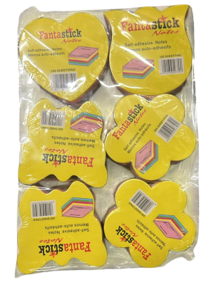 Бумага для заметок самоклеящаяся 72x72мм, 5цвх60л, 300л, неон, фигурное ассорти "Fantastik"