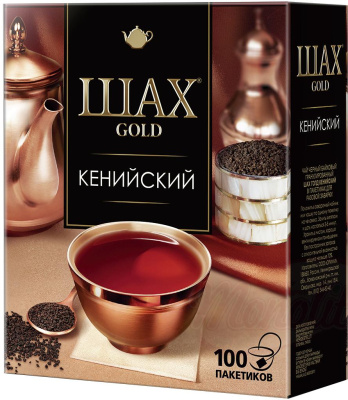 Чай черный, 100 пакетиков кенийский, GOLD ШАХ 