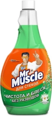 Средство для мытья стекол и поверхностей, 530 мл, сменный флакон "Мистер Мускул"  NEW, зеленый