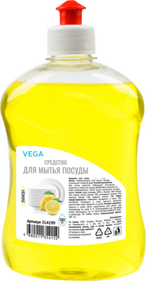 Средство для мытья посуды 500мл, "Vega" Лимон