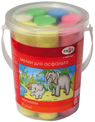 Мел цветной, 8шт 5 цв."Мультики" круглый в ведерке Гамма