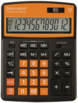 Калькулятор 12 разрядов, 15.5x20.6см, черно-оранжевый  BRAUBERG EXTRA COLOR-12-BKRG