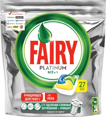 Таблетки для посудомоечных машин 27 шт "Fairy" Platinum