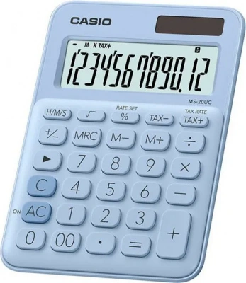 KALAM.KZ - Калькулятор 12 разрядов, 2,3 x 10,5 x 14,95мм, светло-синий CASIO MS-20UC-LB-W-EC