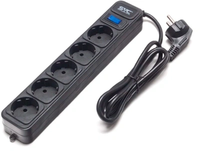 KALAM.KZ - Сетевой фильтр 5 гнезд, 1,8 м,SVC, ZC5S-18M, 220-250В, 10A, картонная коробка, черный