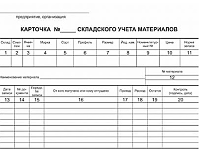 Карточка складского учета, формат А5