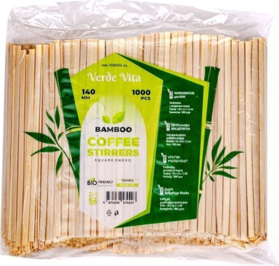 Размешиватель 1000 шт/уп, 140*4,5*1,3мм. бамбуковый с квадратным концом