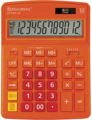 Калькулятор 12 разрядов, 15.5x20.6см, оранжевый  BRAUBERG EXTRA-12-RG