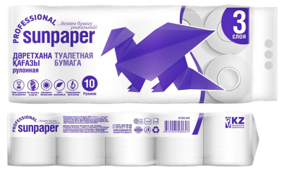 Бумага туалетная 2х-слойная, "SunPaper" Professional с втулкой, без обертки 10 шт в уп