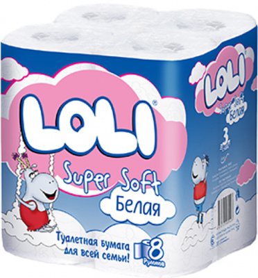 Туалетная  бумага, в уп.8 шт, Loli Super Soft