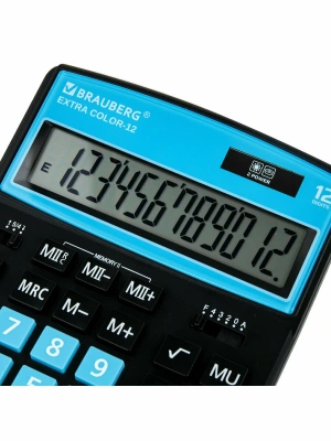KALAM.KZ - Калькулятор 12 разрядов, 15.5x20.6см, черно-голубой  BRAUBERG EXTRA COLOR-12-BKBU