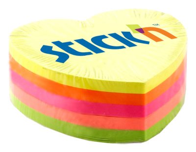 Бумага для заметок самоклеющаяся 72x72мм, 5цвх60л, 300л, неоновых цветов, Сердце "Fantastik"