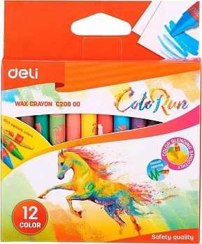 KALAM.KZ - Мелки восковые 12 цветов, набор, "ColoRun", пастельные,  картон Deli