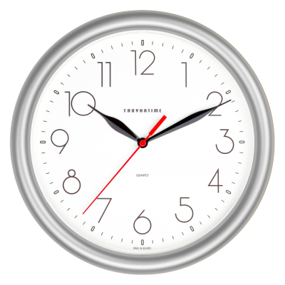 Часы d-245мм, круглые, белые, серебристый корпус, пластиковое стекло Часпром