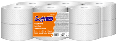 Бумага туалетная 1-слойная, 200м "SoffiPRO Comfort" с втулкой, без обертки 12 шт в уп