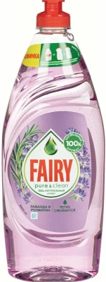 Средство для мытья посуды 650мл, "Fairy" Pure&Clean Лаванда и розмарин