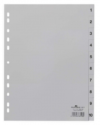 Разделитель 1-10, А4, 10л, пластик, серый Durable
