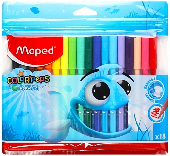 KALAM.KZ - Фломастеры 18 цвета, в пластиковой упаковке, "ColorPens. Ocean" Maped
