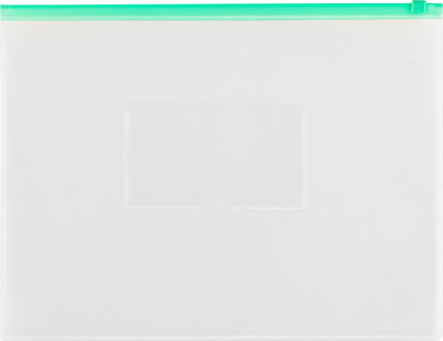 Папка с бегунком А4, 150мкр, прозрачная, карман, молния зеленая Стамм