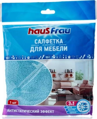 Салфетка 30*30см, микрофибра 1 шт. "Haus Frau" для мебели, голубая 
