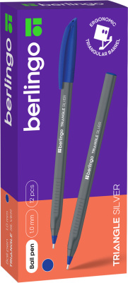 KALAM.KZ - Ручка шариковая, 1,0мм, синяя, Berlingo "Triangle Silver" трехгранная