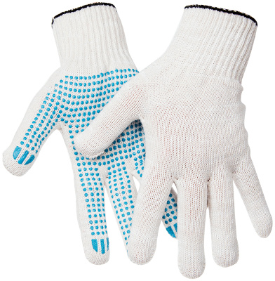 Перчатки Х/Б с ПВХ эконом 10 класс 5 ниток 43-45гр. белые "OfficeClean"