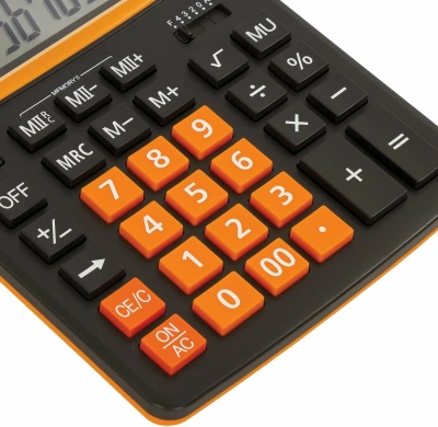 KALAM.KZ - Калькулятор 12 разрядов, 15.5x20.6см, черно-оранжевый  BRAUBERG EXTRA COLOR-12-BKRG