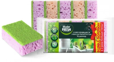 KALAM.KZ - Губка для мытья посуды, XL (bubble-поролон), 5 шт.в уп.Master Fresh