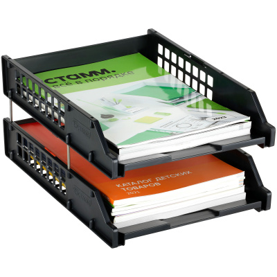 KALAM.KZ - Лоток горизонтальный А4, 2-х секционный, черный, Стамм Strong