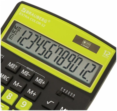 KALAM.KZ - Калькулятор 12 разрядов, 15.5x20.6см, черно-салатовый  BRAUBERG EXTRA COLOR-12-BKLG