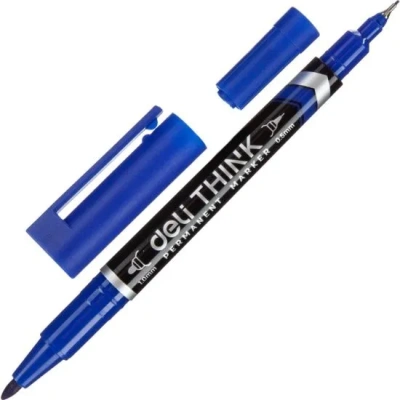 Маркер для CD/DVD 0,5-1,0 мм, двухсторонний, синий, "Think" Deli 